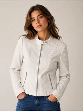 Baccini NWT Off-White Leather Moto Jacket